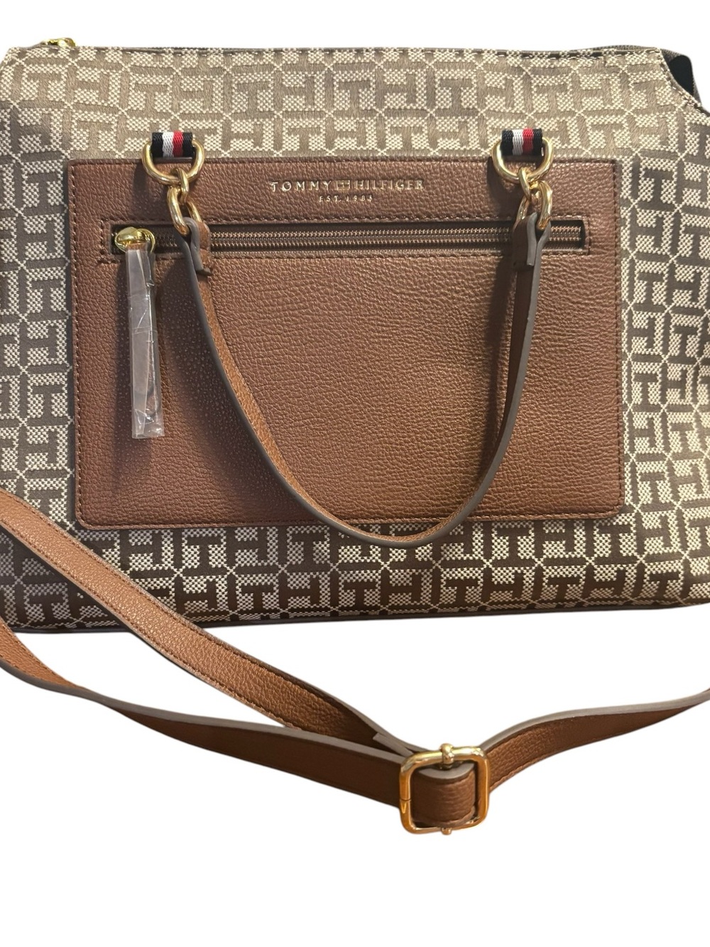 Tommy Hilfiger Women’s Monogram Satchel Bag Brown Crossbody New With Tags
